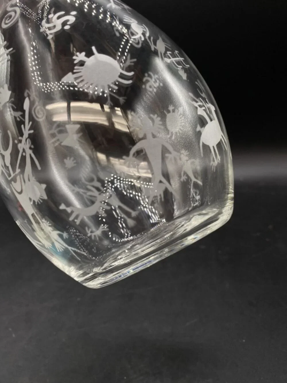 Etched Petroglyph Cave Drawings Clear 9” Tall Wine Carafe